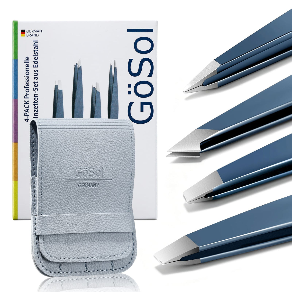 GöSol Tweezers Set, 4-Piece Professional Eyebrow Tweezer for Facial Hair