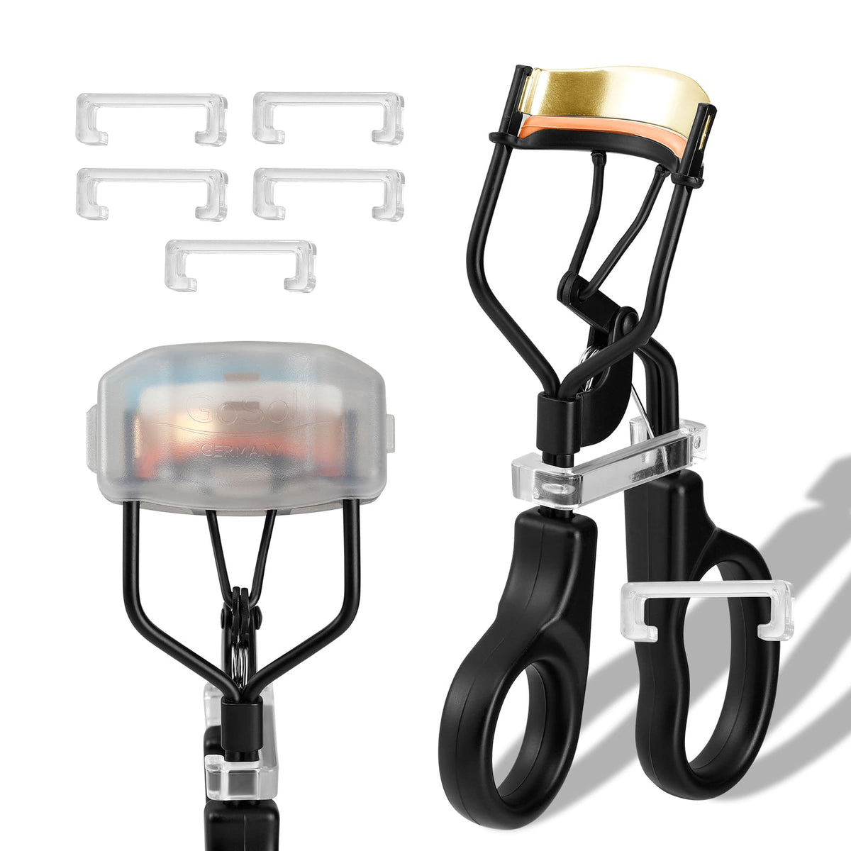 GöSol Professional Eyelash Curler with 3 Refill Pads – Stainless Steel, Wide-Angle, No Pinching, Protective Case