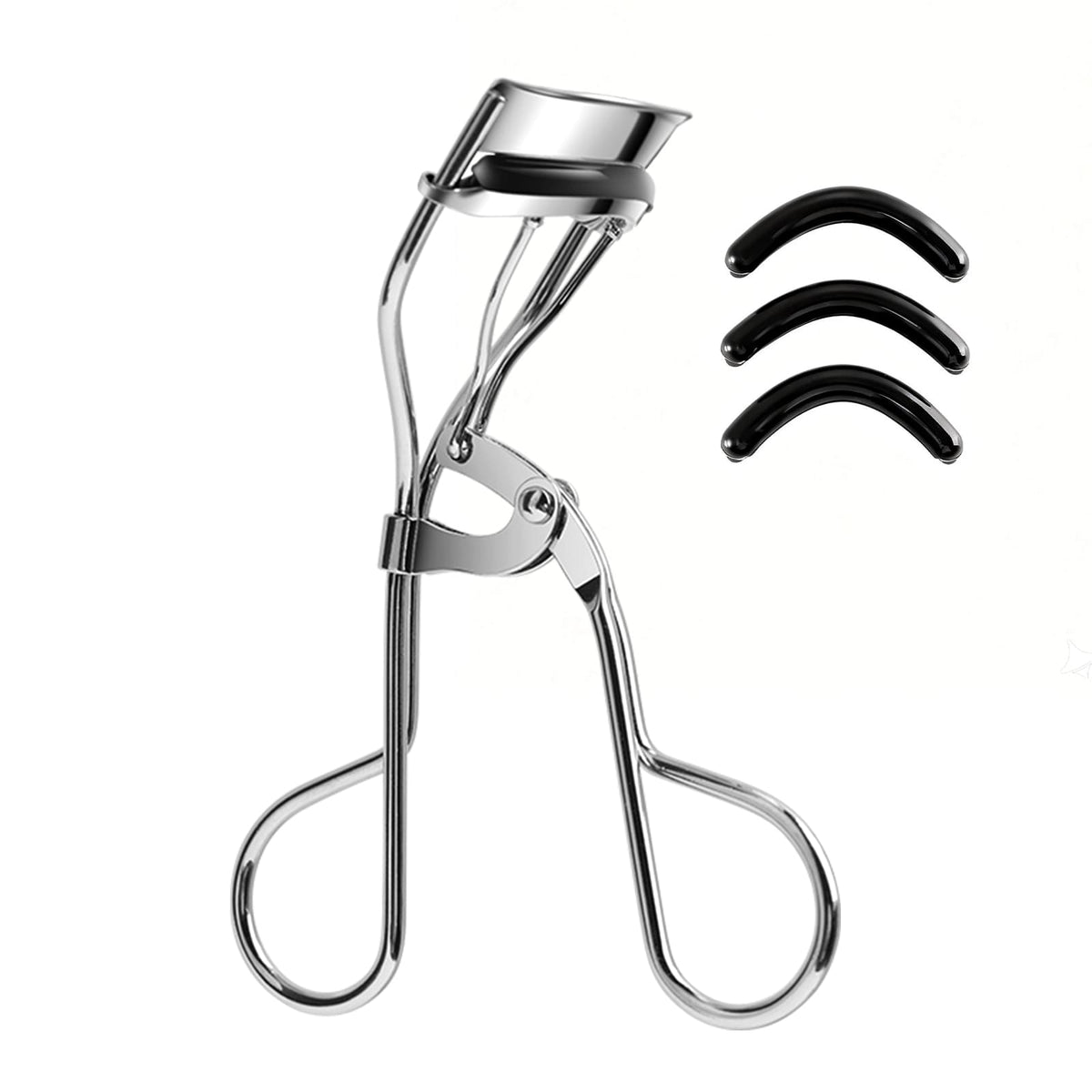 GöSol Eyelash Curler with 3 Refill Pads – Carbon Steel, Anti-Pinch, Fits Most Eye Shapes, Silver