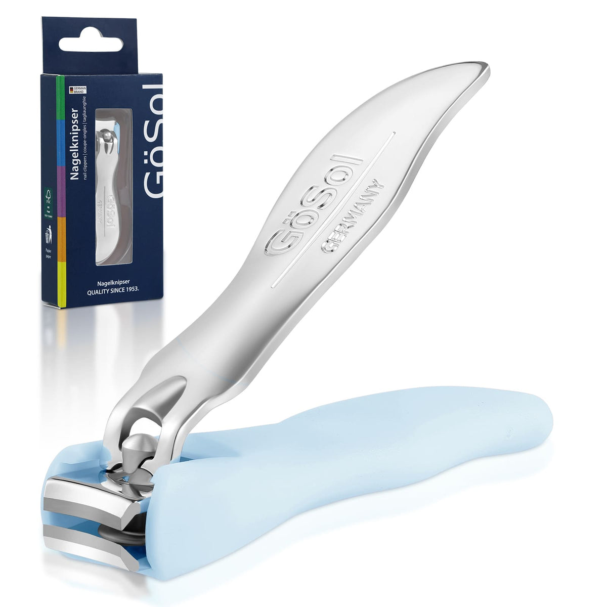 GöSol Anti-Splash Nail Clippers – Sharp Curved Blades, Detachable Catcher, Soft Anti-Slip Handle
