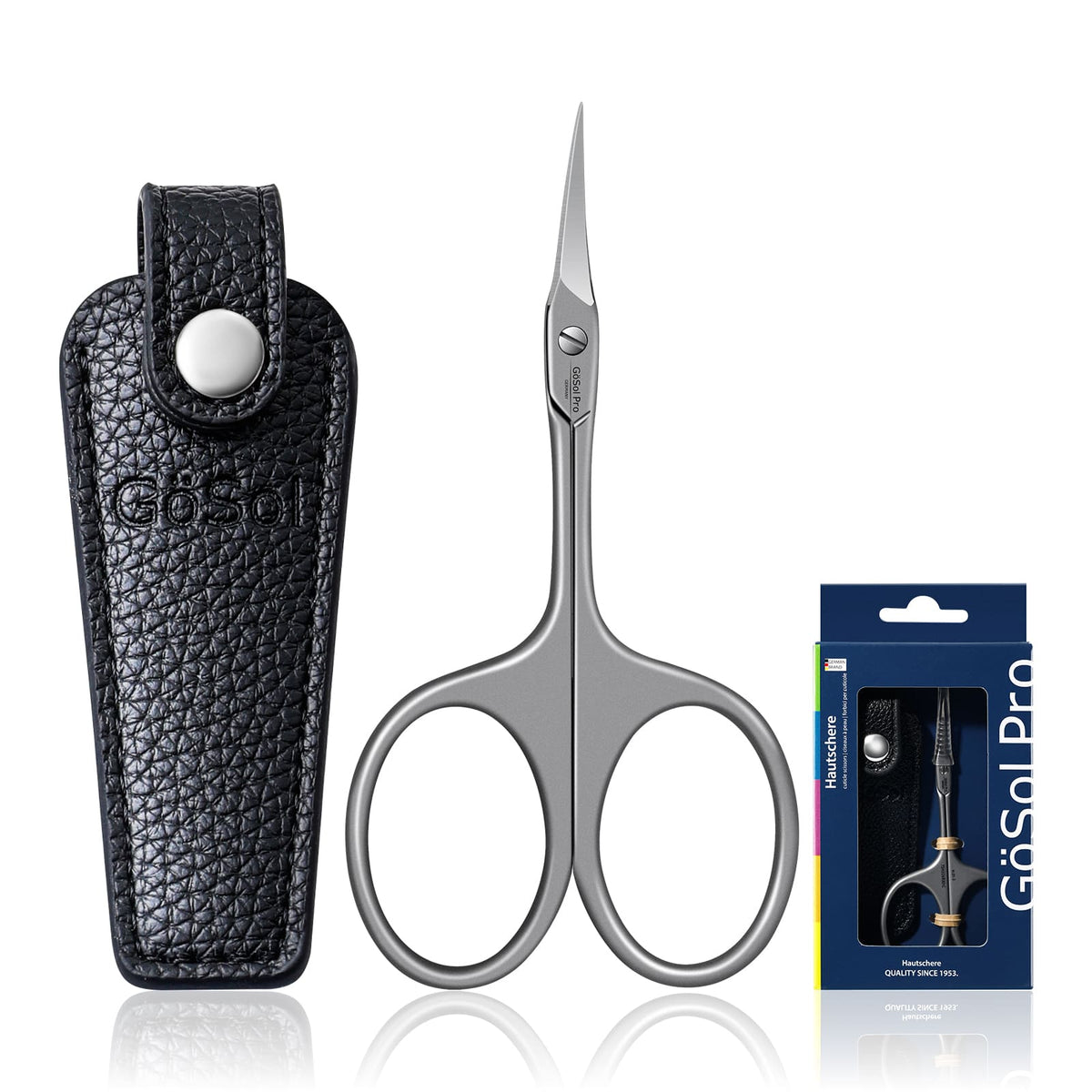 GöSol Pro Cuticle Scissors – Extra Fine Curved, Large Finger Rings, with Black Case