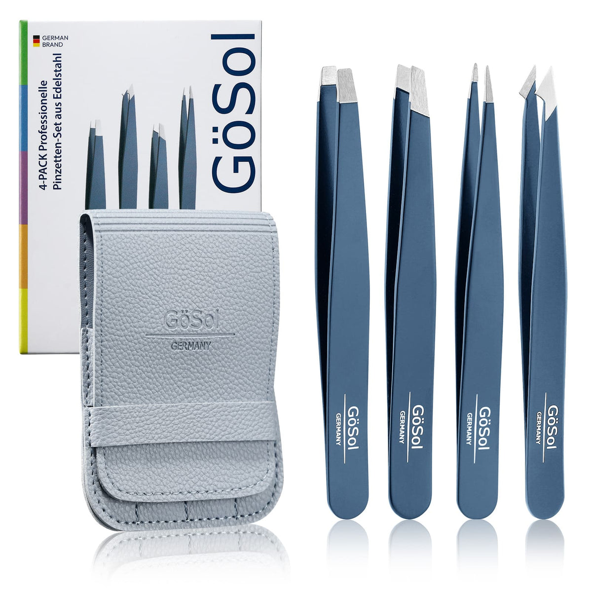 GöSol Tweezers Set, 4-Piece Professional Eyebrow Tweezer for Facial Hair