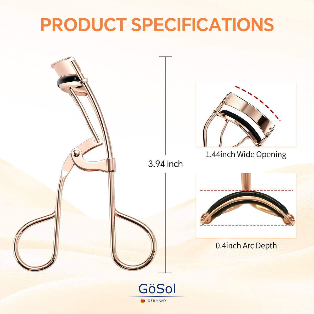 GöSol Eyelash Curler with 3 Refill Pads – Rose Gold, Anti-Pinch, Fits Most Eye Shapes