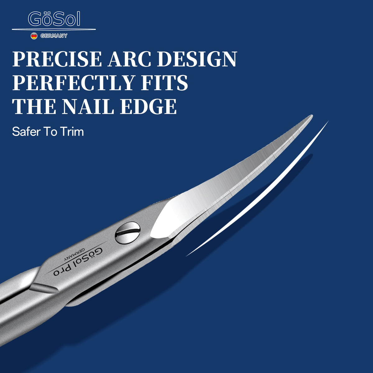 GöSol Pro Cuticle Scissors – Extra Fine Curved, Large Finger Rings, with Blue Case