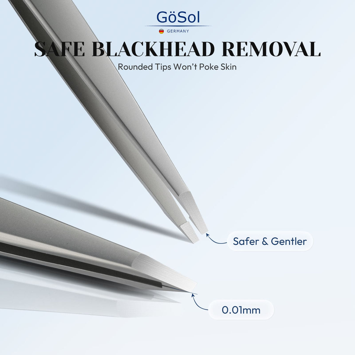 GöSol GöSol Blackhead Tweezers – Safe Blackhead Removal, Nose & Face, Stainless Steel