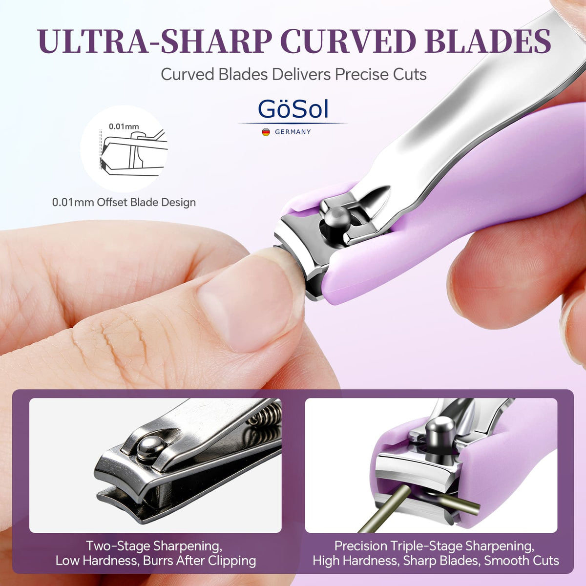 GöSol Nail Clippers Complete 3-Piece Nail Care Set
