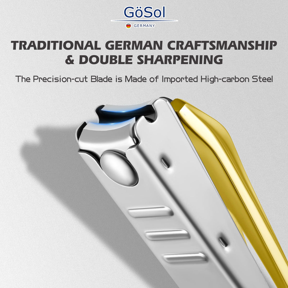 GöSol Anti-Splash Nail Clippers – Carbon Steel, Sharp Curved Blades, Nail Catcher, Secure Grip, Gold