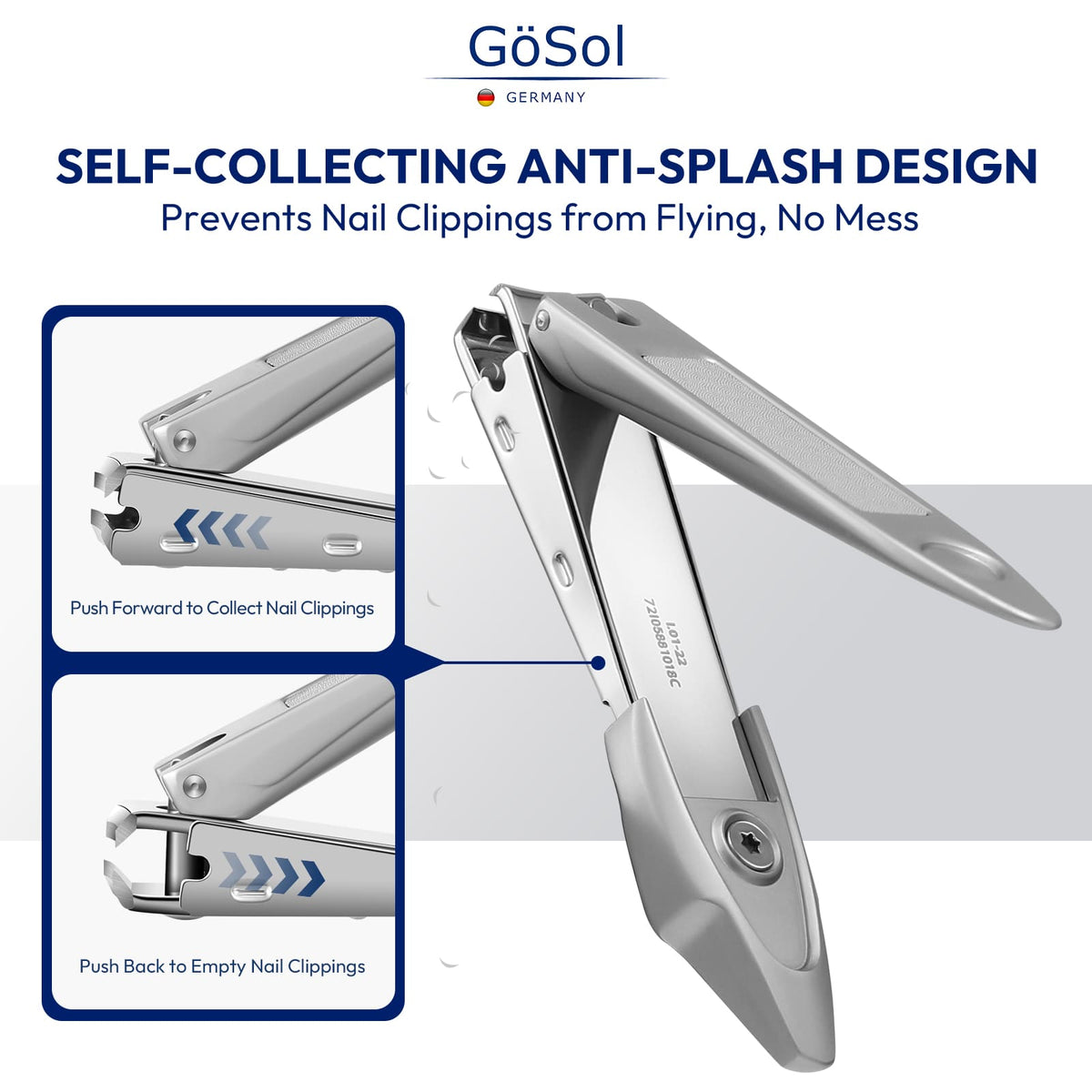 GöSol Nail Clipper Self-Collecting Anti-Splash Design Keeps Nail Clippings Contained, No Mess, Large