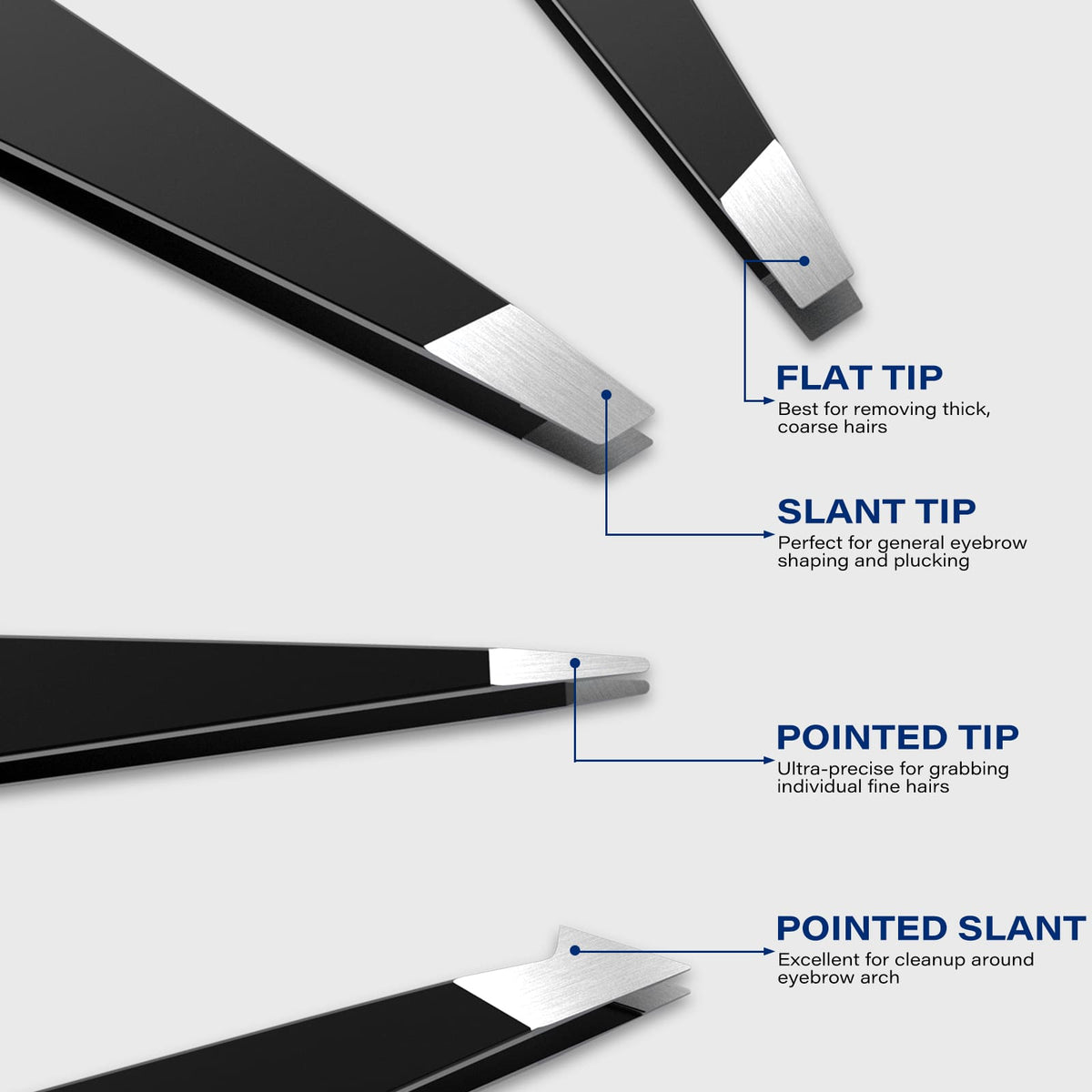 GöSol 4-Piece Professional Tweezers Set – Precision Slant, Pointed & Flat Tips, Stainless Steel, Black