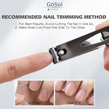 GöSol Nail Clippers Anti Splash Fingernail Cutter, Carbon Steel, Sharp Blades