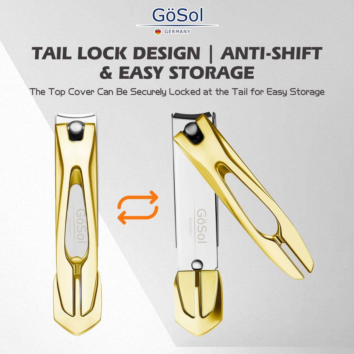 GöSol Anti-Splash Nail Clippers – Carbon Steel, Sharp Curved Blades, Nail Catcher, Secure Grip, Gold