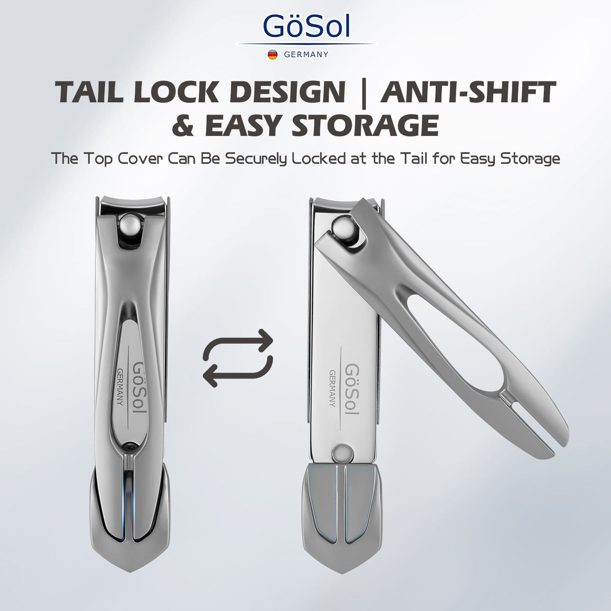 GöSol Anti-Splash Nail Clippers – Carbon Steel, Sharp Curved Blades, Nail Catcher, Secure Grip, Silver