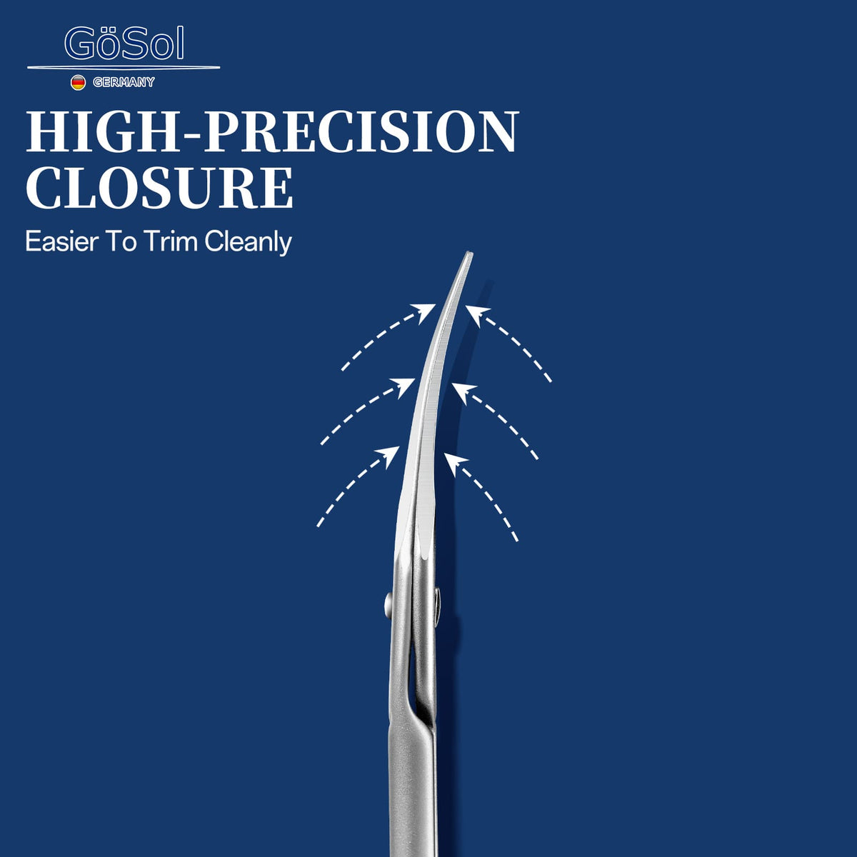 GöSol Pro Cuticle Scissors – Extra Fine Curved, Large Finger Rings, with Blue Case