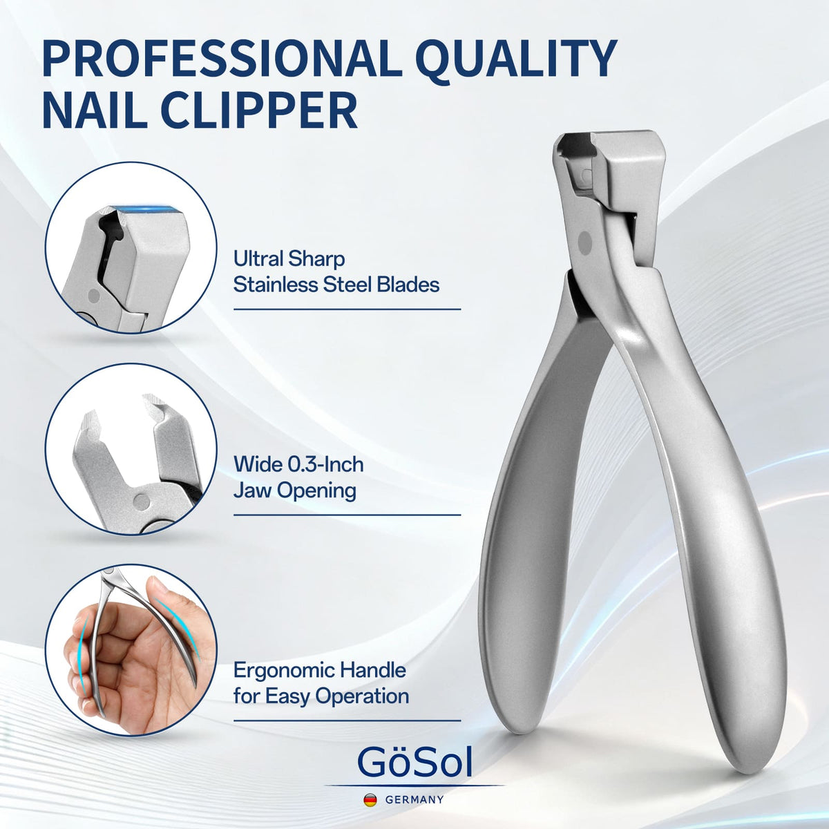 GöSol Pro Professional Heavy-Duty Nail Clipper – Large Opening for Thick, Hard Nails
