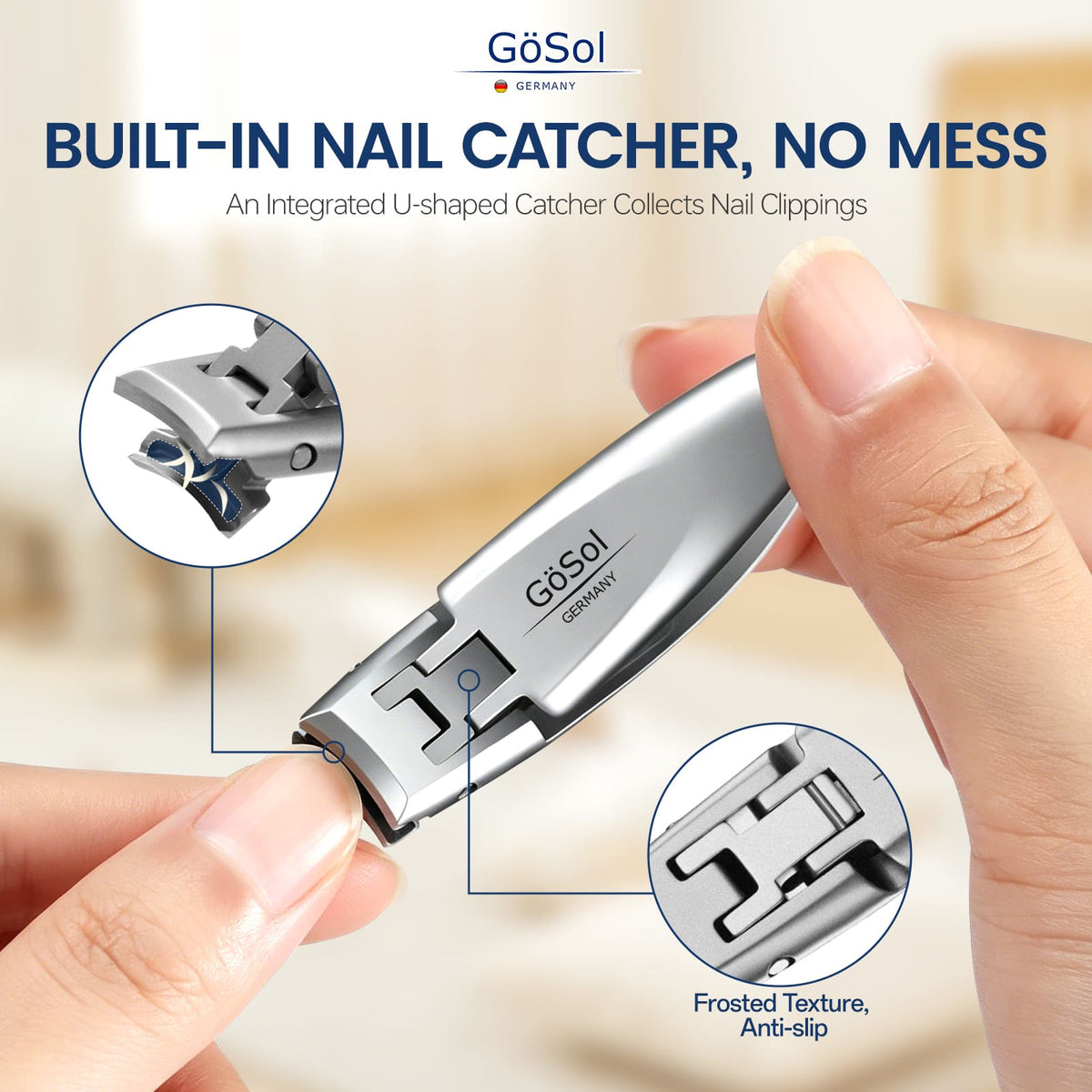 GöSol Ultra-Thin Flat Nail Clipper with Case – Blue
