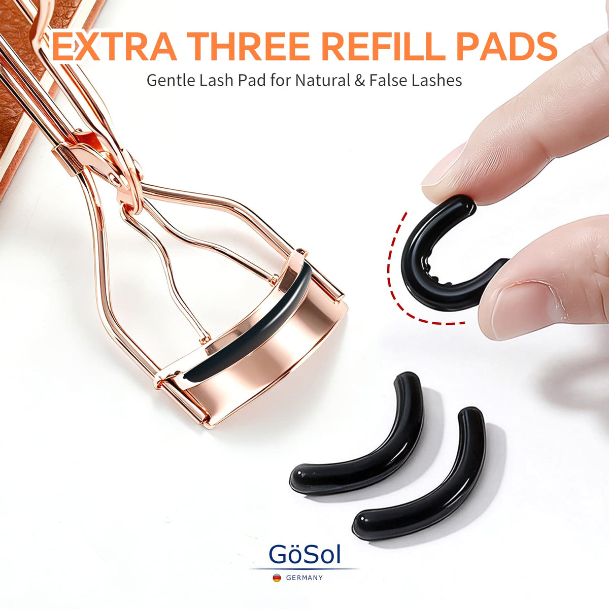 GöSol Eyelash Curler with 3 Refill Pads – Rose Gold, Anti-Pinch, Fits Most Eye Shapes