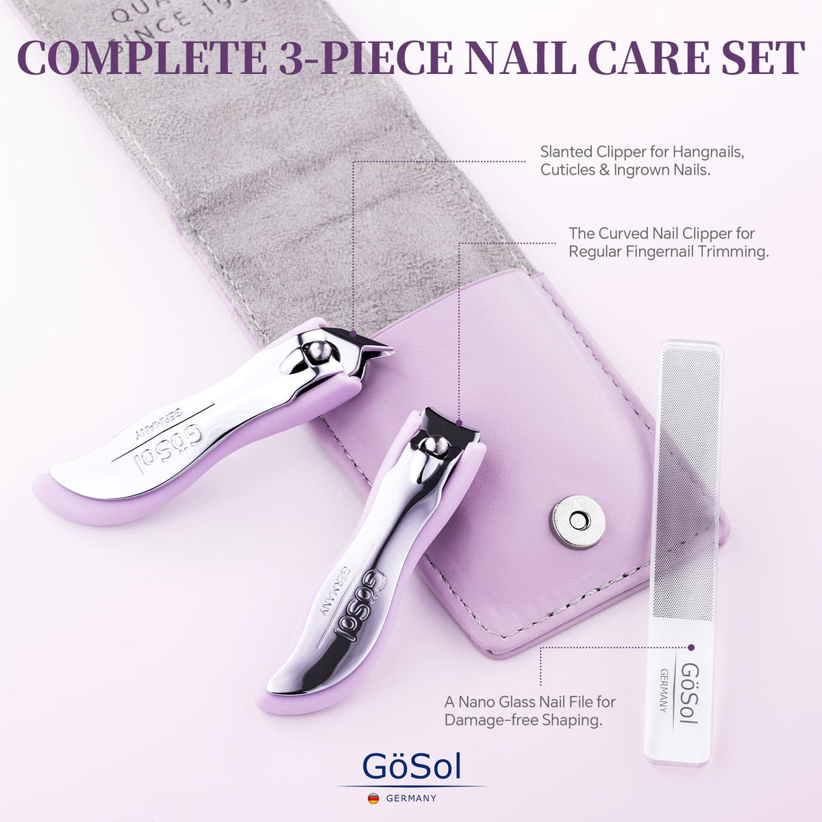 GöSol Nail Clippers Complete 3-Piece Nail Care Set