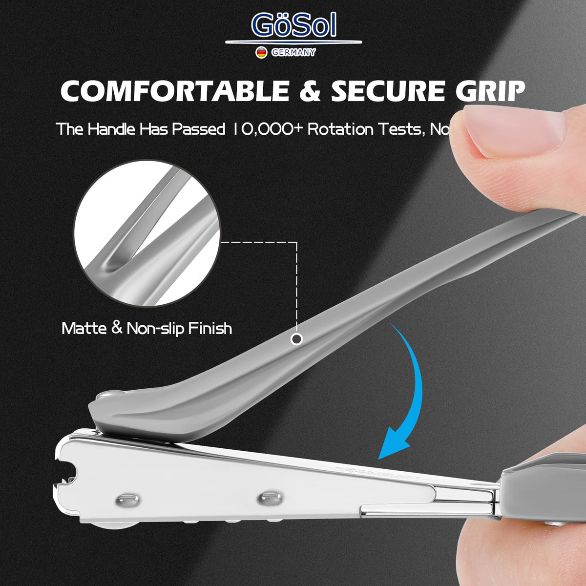 GöSol Anti-Splash Nail Clippers – Carbon Steel, Sharp Curved Blades, Nail Catcher, Secure Grip, Silver