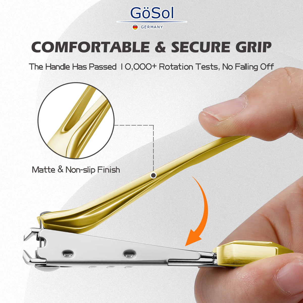 GöSol Anti-Splash Nail Clippers – Carbon Steel, Sharp Curved Blades, Nail Catcher, Secure Grip, Gold
