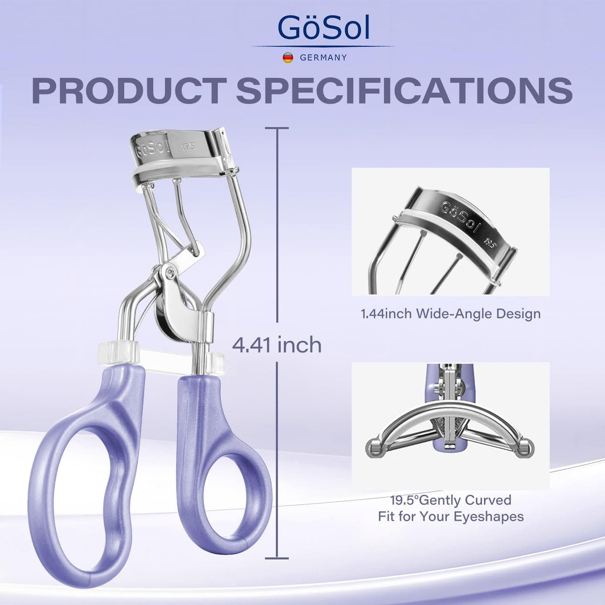 GöSol Professional Eyelash Curler with 3 Refill Pads – Stainless Steel, Wide-Angle, No Pinching, Plastic Case