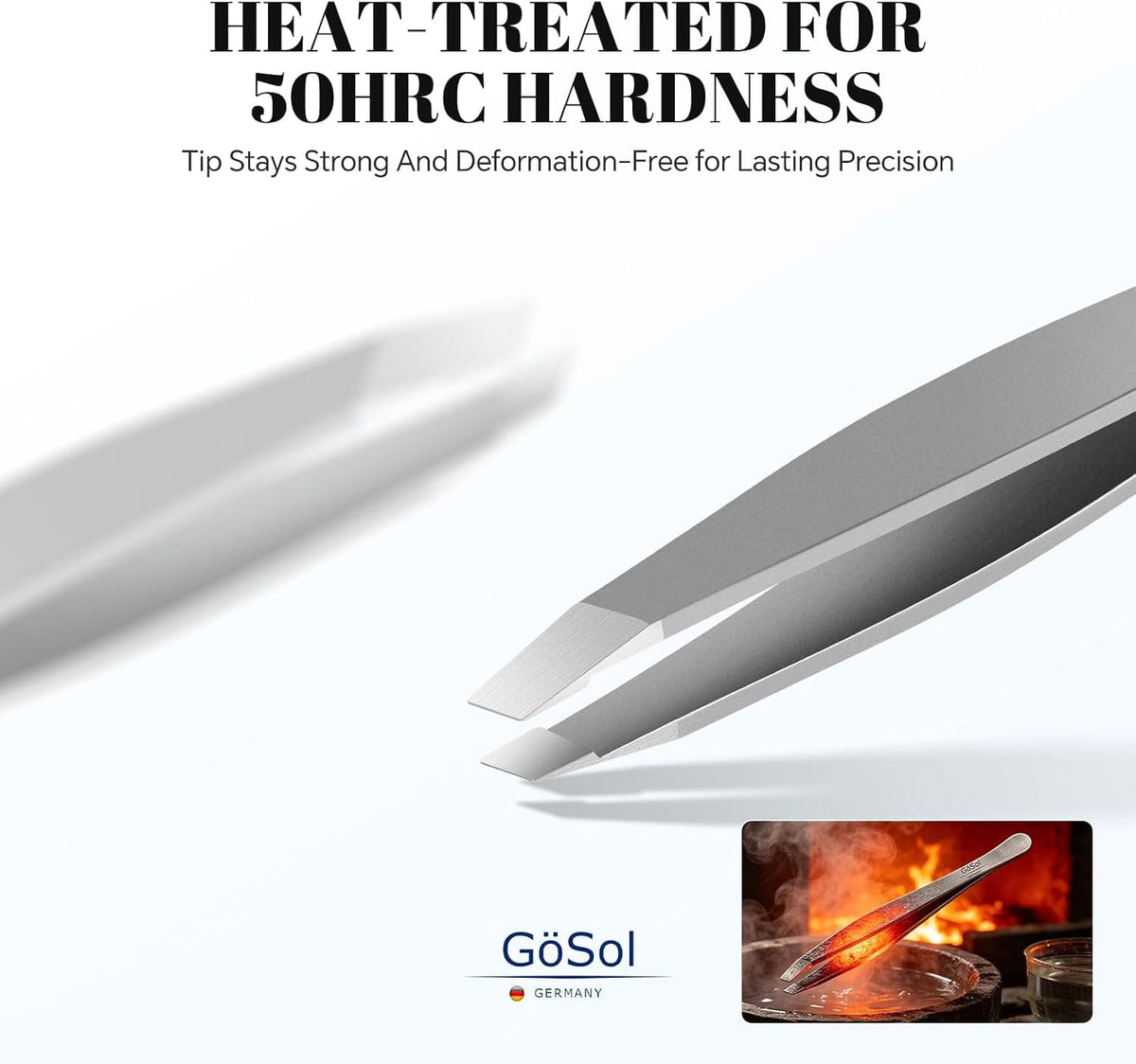 GöSol Professional Slant Tweezers – Precision Eyebrow Plucking, No Hair Breakage, Gentle on Skin