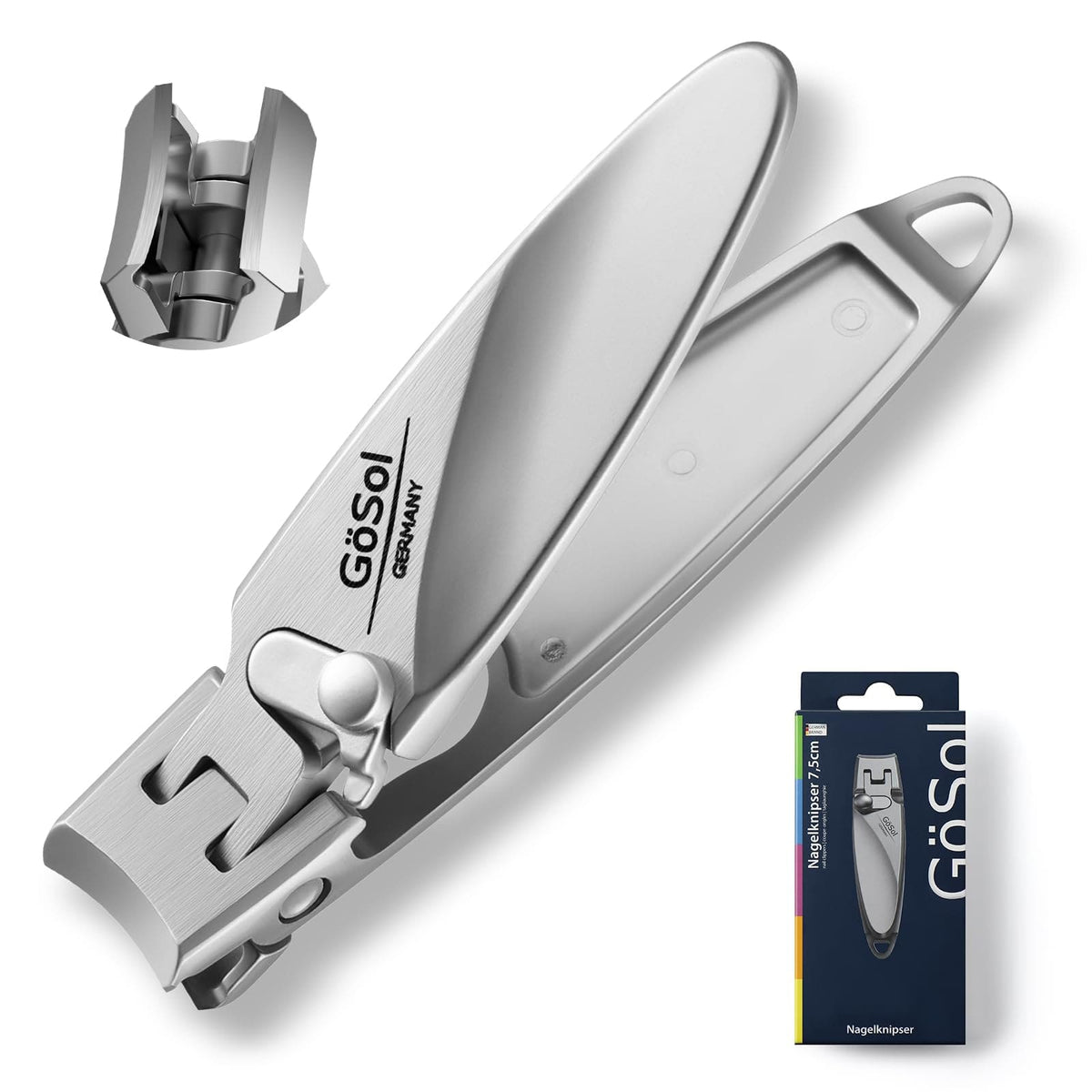 GöSol Heavy-Duty Nail Clipper – Wide Jaw for Thick Nails, Built-in Lock, Anti-Splash, One-Handed, Built-In File