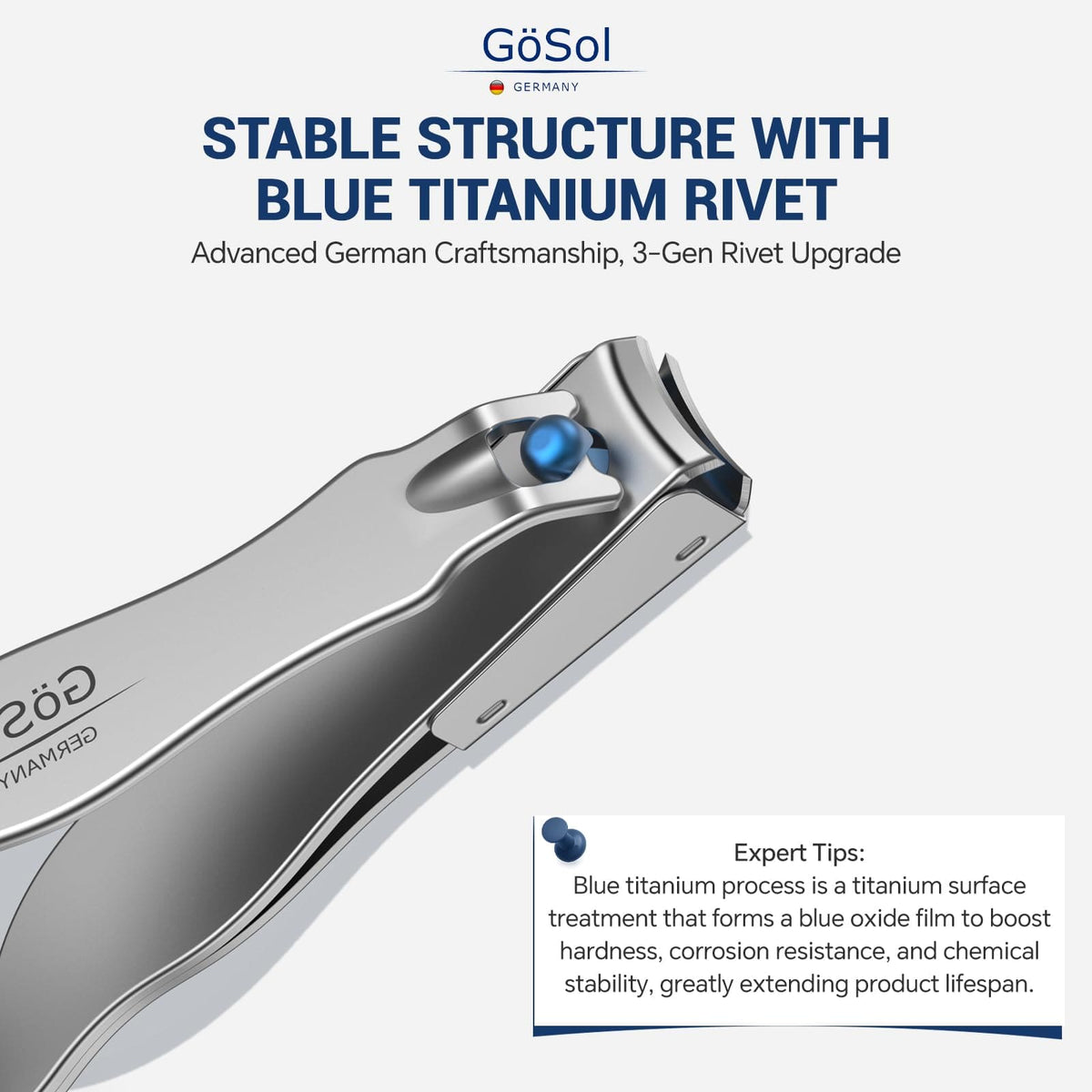 GöSol Medium Nail Clipper – Anti-Splash, Ultra-Sharp Curved Blades, Nail Catcher, Long Anti-Slip Handle, Stainless Steel