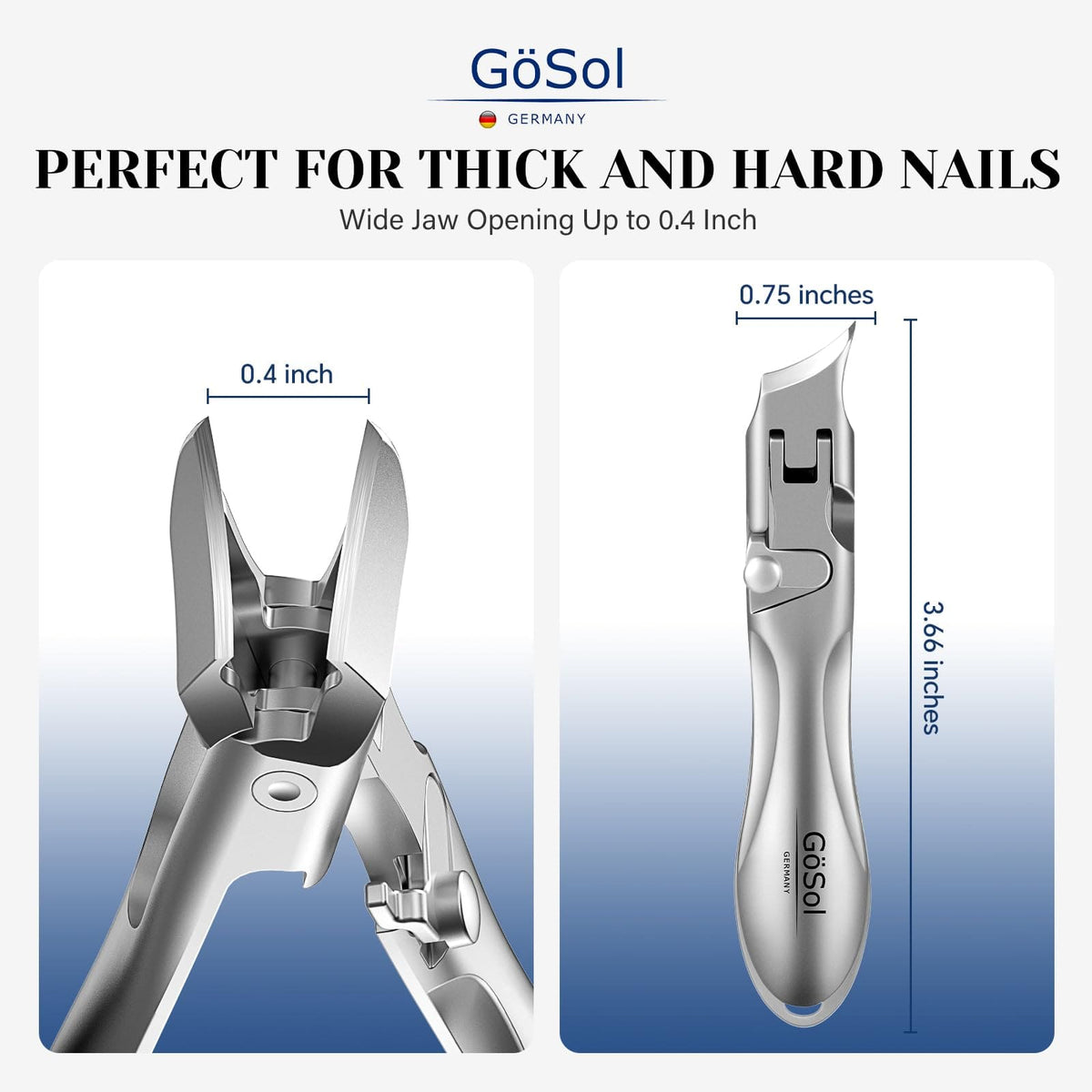GöSol Ingrown Nail Clipper – Sharp Slanted Blades, Wide Jaw, Anti-Splash, One-Handed, Built-In Lock, Stainless Steel