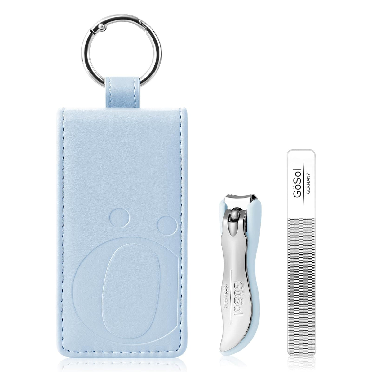 GöSol 2-Piece Nail Clipper Set with Storage Bag – Anti-Splash, Sharp Curved Blades, Nano Glass File, Carbon Steel, Light Blue