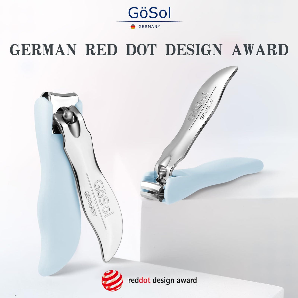GöSol 2-Piece Nail Clipper Set with Storage Bag – Anti-Splash, Sharp Curved Blades, Nano Glass File, Carbon Steel, Light Blue
