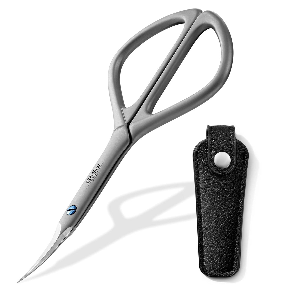 GöSol Pro Cuticle Scissors – Extra Fine Curved, 420 Stainless Steel, Precision Tip, Multi-Purpose, Leather Case
