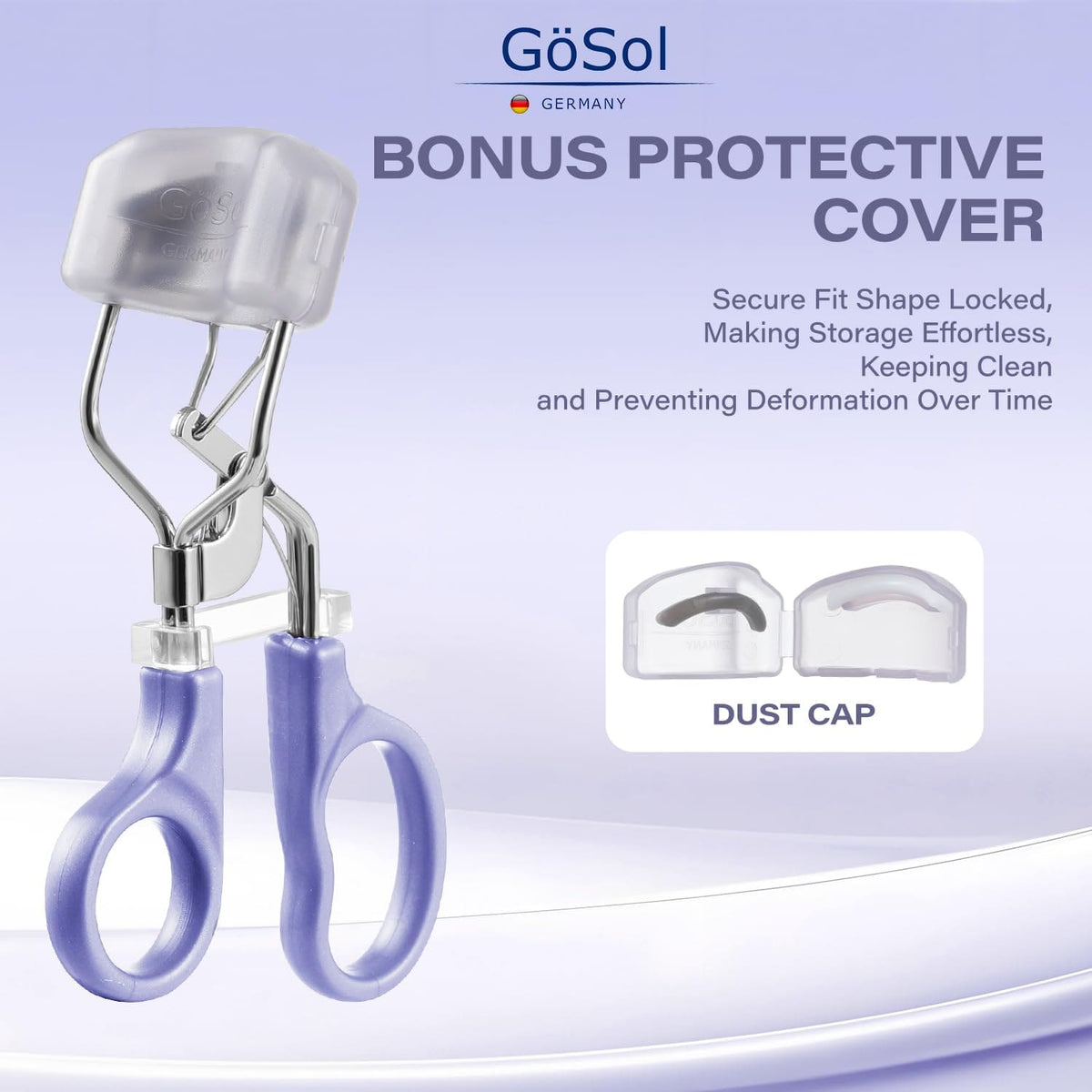 GöSol Professional Eyelash Curler with 3 Refill Pads – Stainless Steel, Wide-Angle, No Pinching, Plastic Case