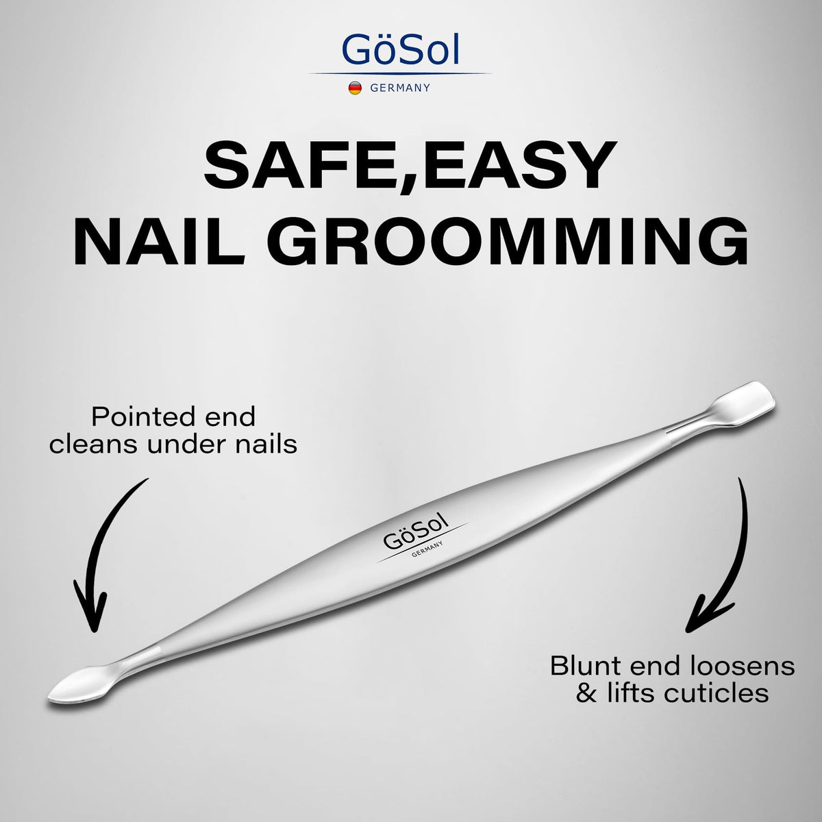 GöSol Pro Cuticle Pusher – Double-Ended Stainless Steel Cuticle Remover & Manicure Tool
