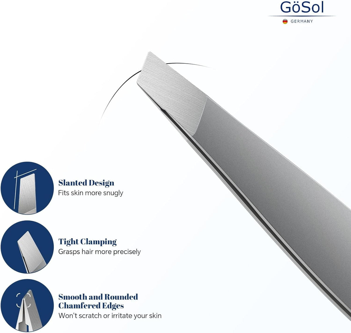 GöSol Professional Slant Tweezers – Precision Eyebrow Plucking, No Hair Breakage, Gentle on Skin