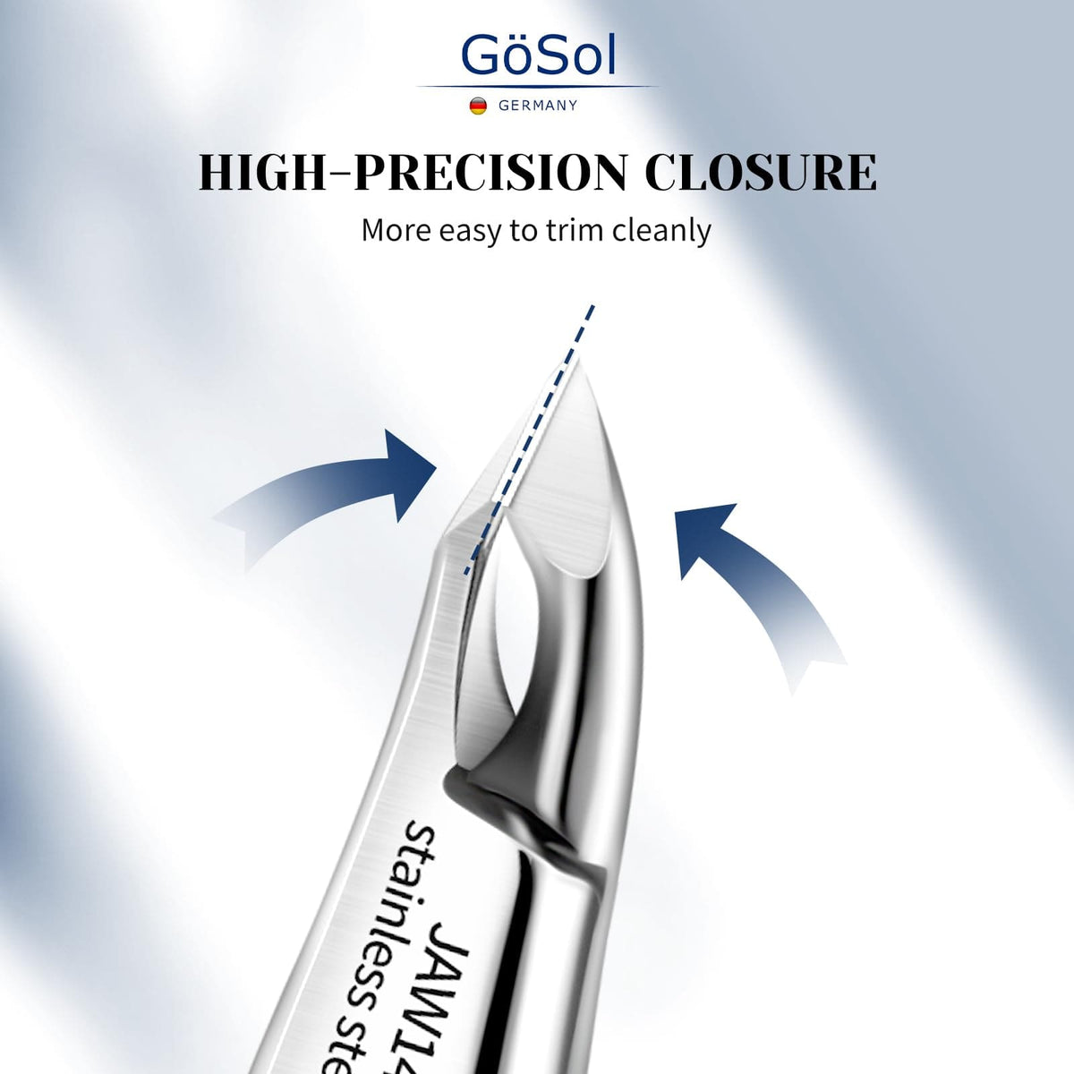 GöSol Pro Cuticle Trimmer – 1/2 Jaw, Ultra-Sharp, Curved Handle, Stainless Steel, Black Leather Case