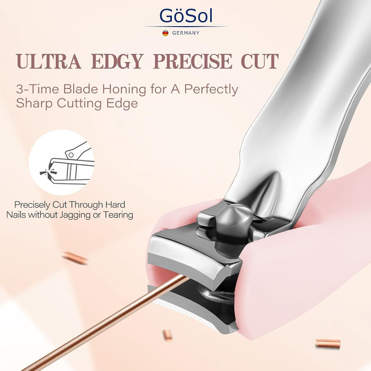 GöSol Anti-Splash Nail Clippers – Sharp Curved Blades, Detachable Catcher, Soft Anti-Slip Grip, Precise Trimming