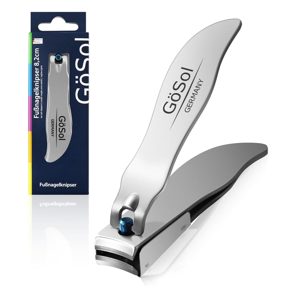 GöSol Medium Nail Clipper – Anti-Splash, Ultra-Sharp Curved Blades, Nail Catcher, Long Anti-Slip Handle, Stainless Steel