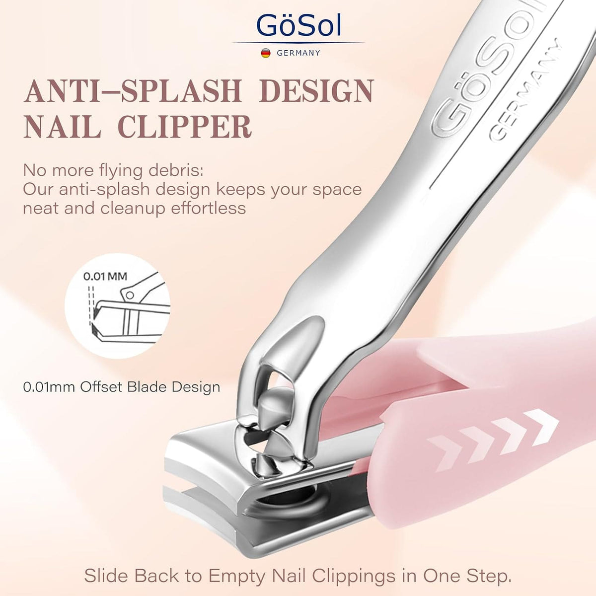 GöSol Anti-Splash Nail Clippers – Sharp Curved Blades, Detachable Catcher, Soft Anti-Slip Grip, Precise Trimming