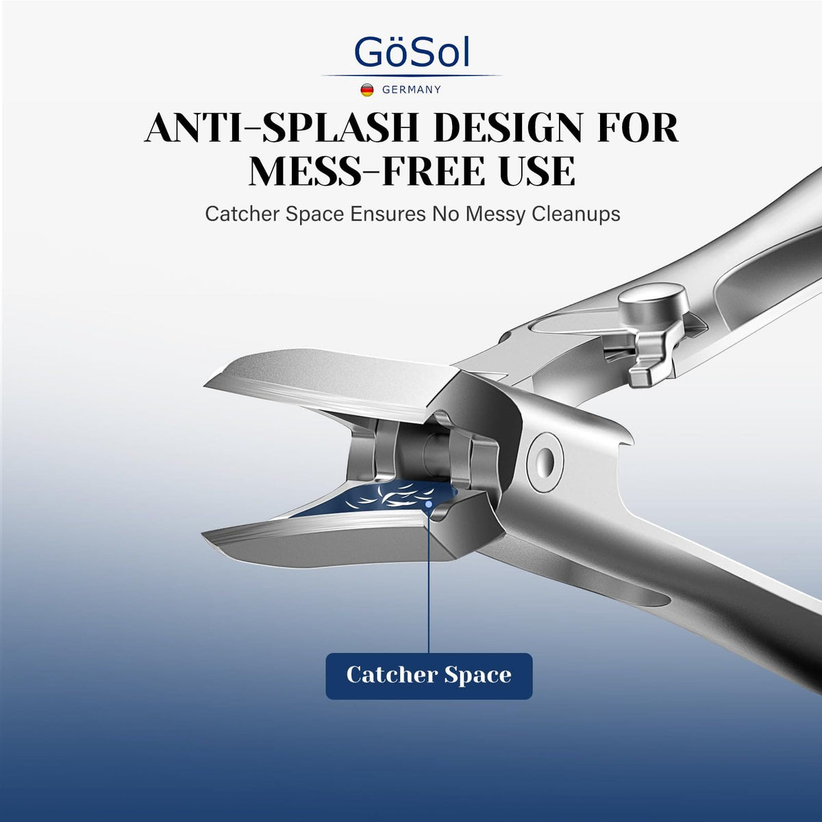 GöSol Ingrown Nail Clipper – Sharp Slanted Blades, Wide Jaw, Anti-Splash, One-Handed, Built-In Lock, Stainless Steel
