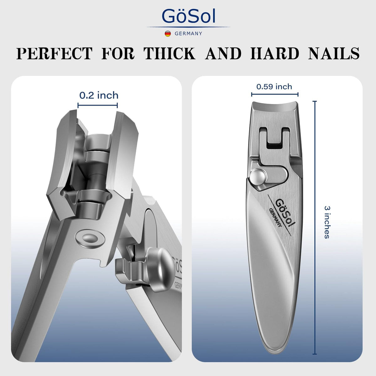 GöSol Heavy-Duty Nail Clipper – Wide Jaw for Thick Nails, Built-in Lock, Anti-Splash, One-Handed, Built-In File