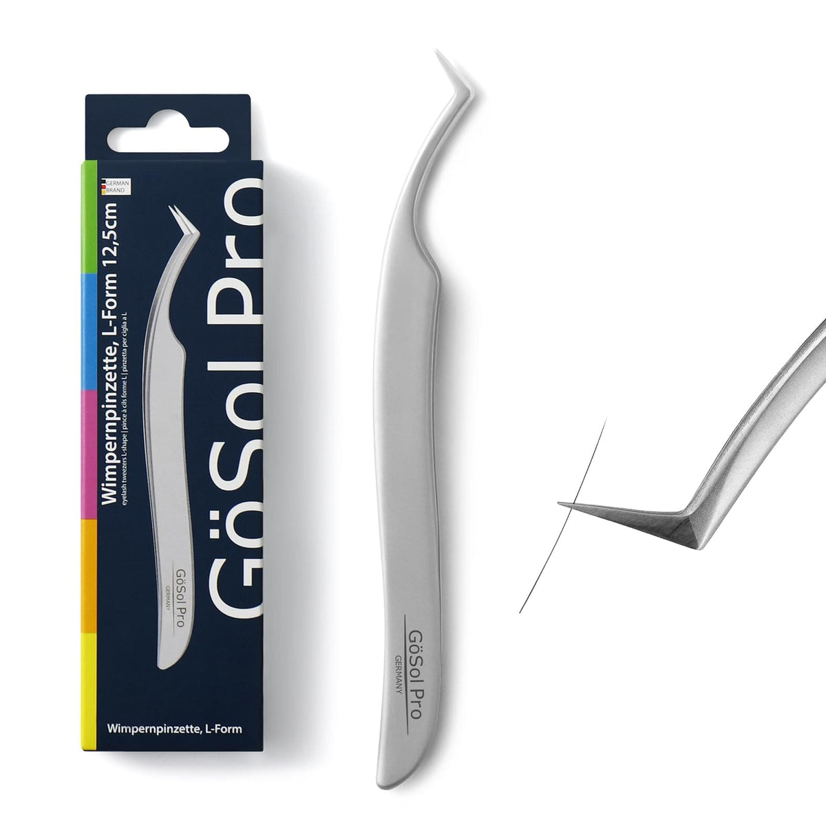 GöSol Pro Lash Tweezers – L-Shape, High Precision, 420 Stainless Steel, Pick, Fan & Apply, for Volume & Classic Lashes