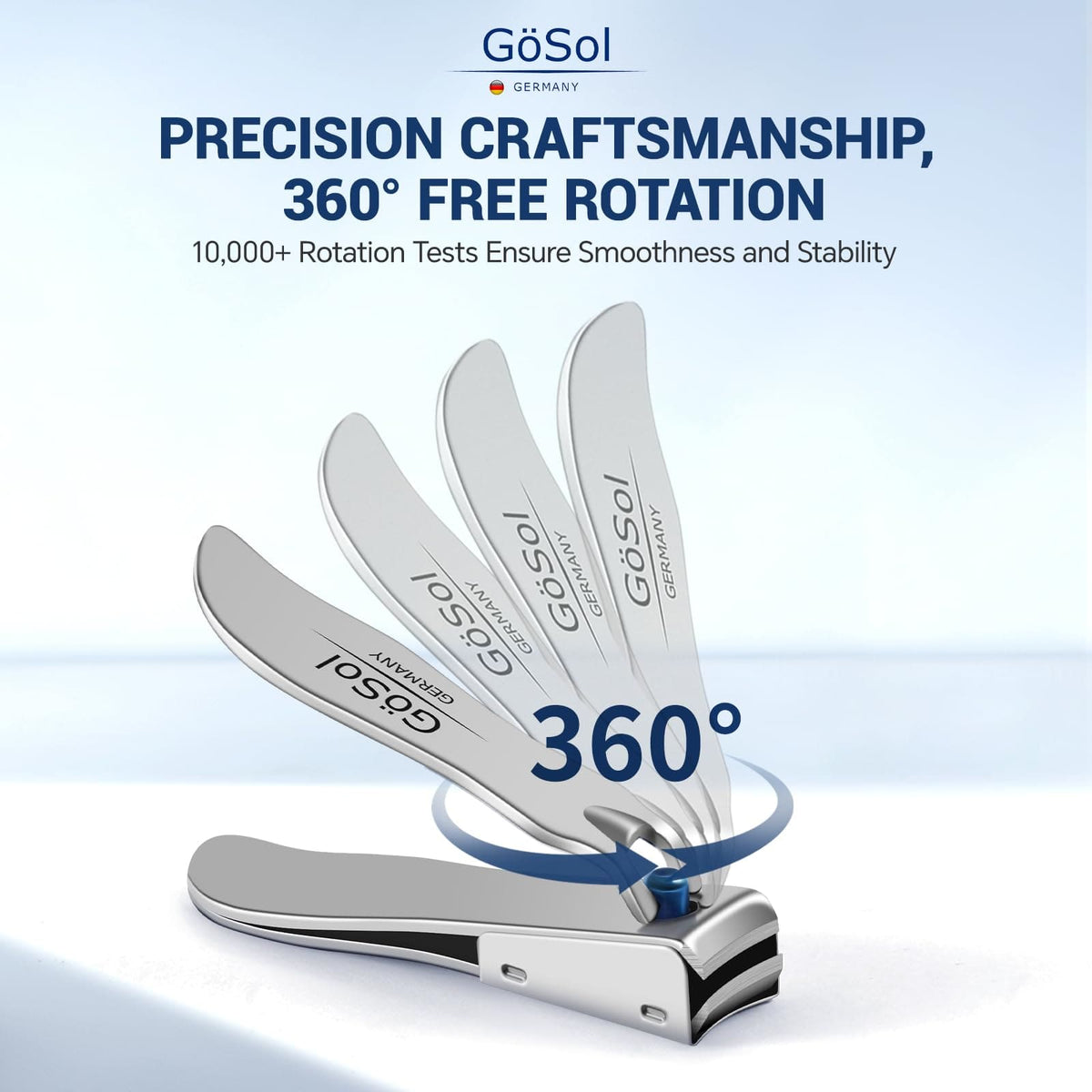 GöSol Medium Nail Clipper – Anti-Splash, Ultra-Sharp Curved Blades, Nail Catcher, Long Anti-Slip Handle, Stainless Steel
