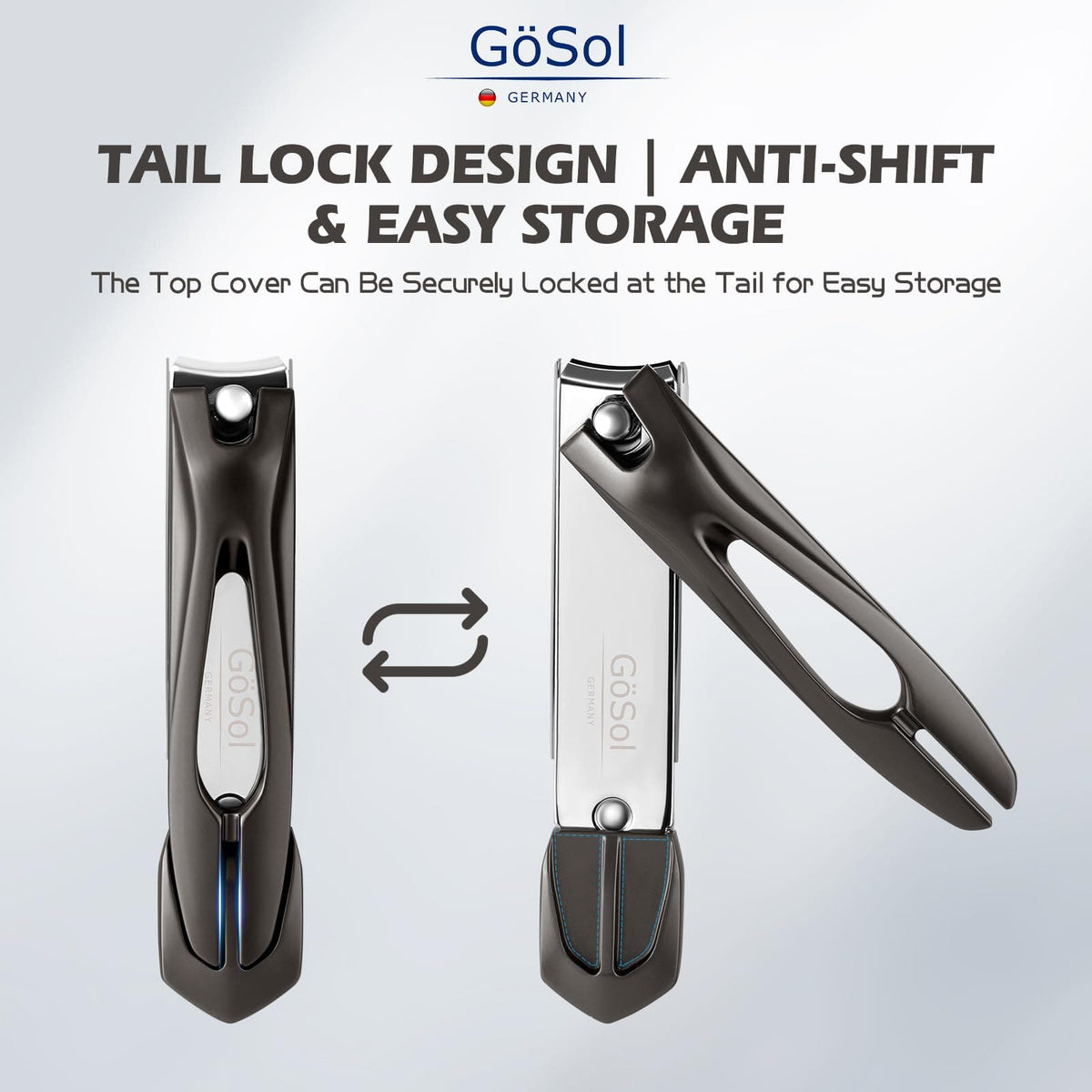 GöSol Anti-Splash Nail Clippers – Carbon Steel, Sharp Curved Blades, Nail Catcher, Secure Grip, Dark Gray