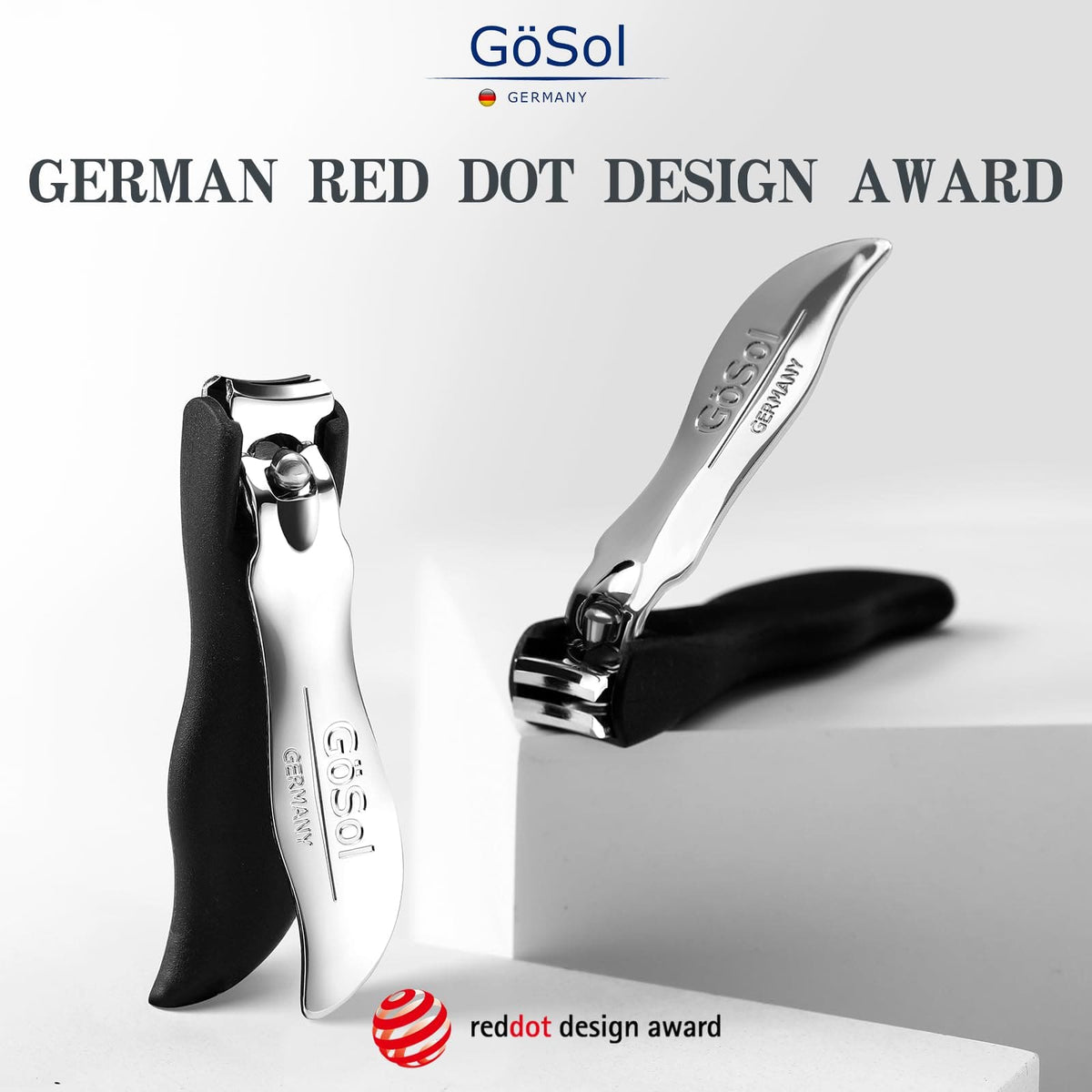 GöSol Anti-Splash Nail Clippers – Sharp Curved Blades, Detachable Catcher, Soft Anti-Slip Grip, Carbon Steel, Medium, Black