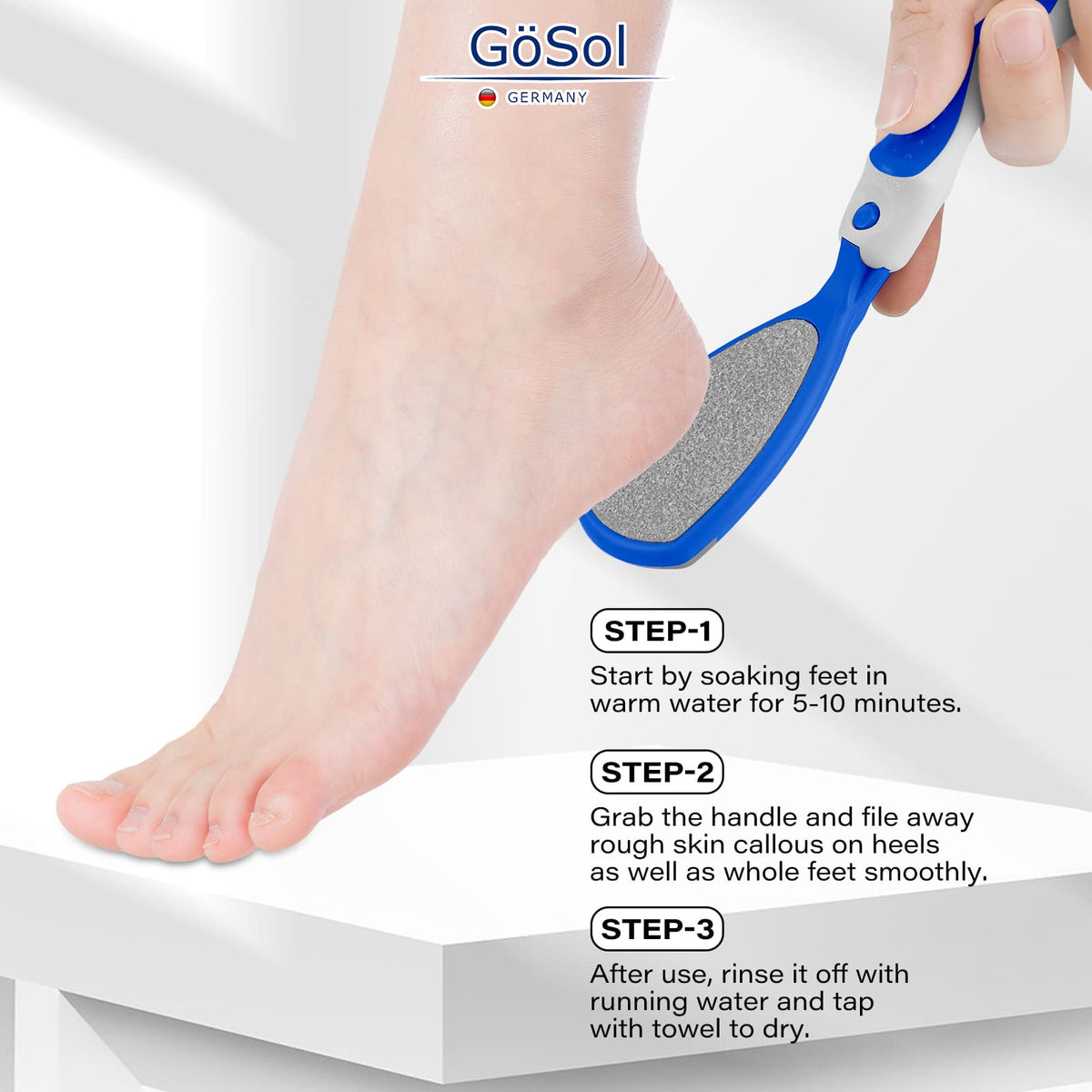 GöSol Foot Callus Remover Set – Foot File with 10 Replacements, Removes Hard & Dead Skin