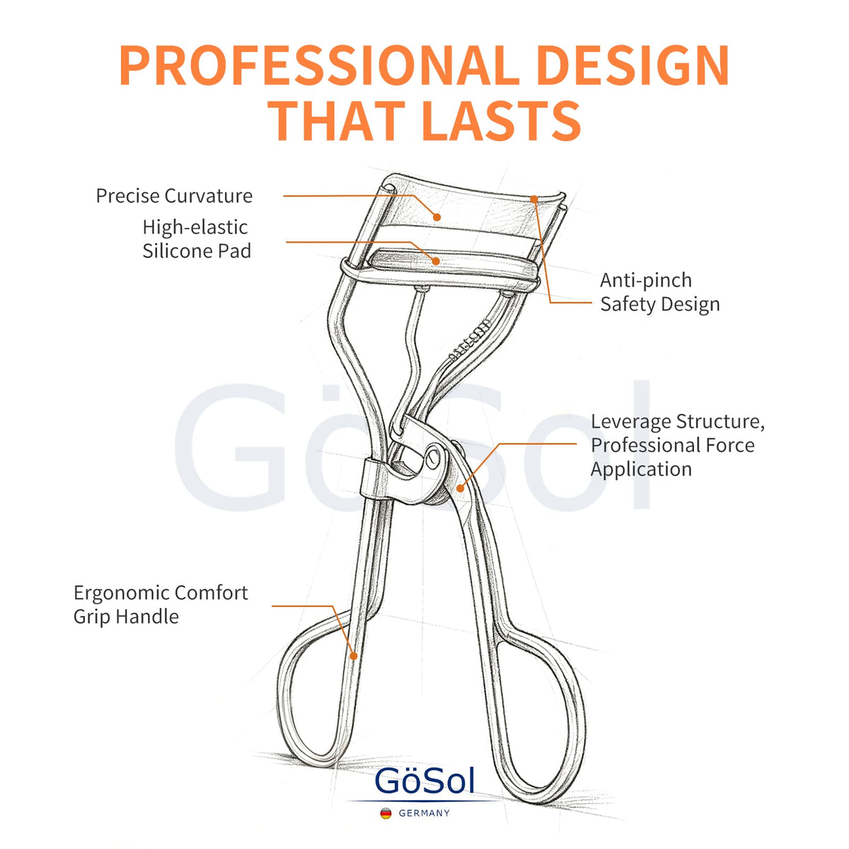 GöSol Eyelash Curler with 3 Refill Pads – Rose Gold, Anti-Pinch, Fits Most Eye Shapes