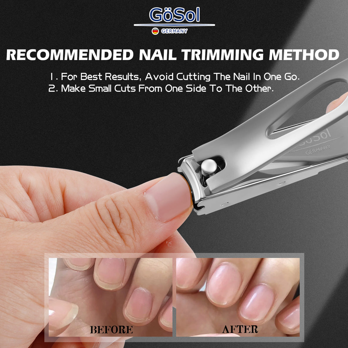 GöSol Anti-Splash Nail Clippers – Carbon Steel, Sharp Curved Blades, Nail Catcher, Secure Grip, Silver