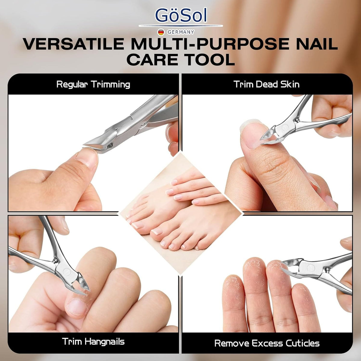 GöSol Toenail Clipper – Straight Blades for Thick & Ingrown Nails, Wide Jaw, Stainless Steel, Long Handle
