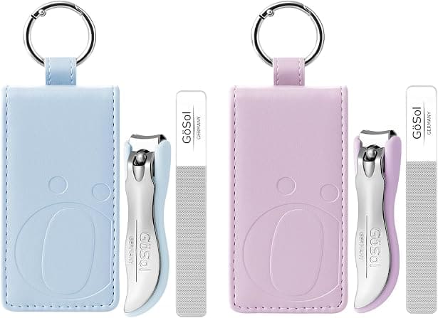 GöSol Nail Clippers, 2PCS Nail Cutter Set in A Storage Bag, Premium Carbon Steel