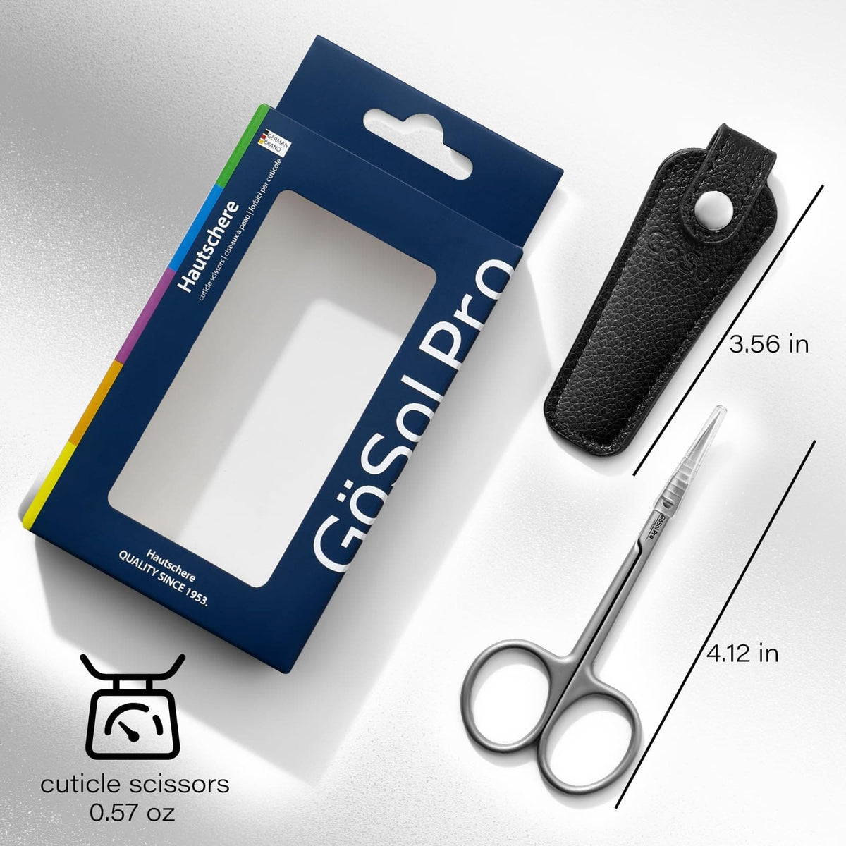 GöSol Pro Cuticle Scissors – Extra Fine Curved, Russian Style, Large Finger Rings, Stainless Steel, Black Case